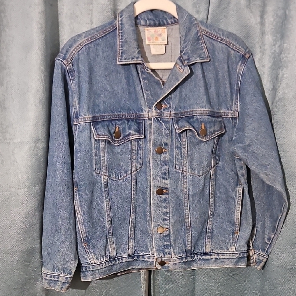 Peanuts Women's Denim Jean Jacket Size Small with Flocked Design On Back - Picture 4 of 7